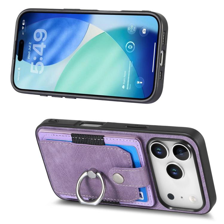 For iPhone 17 Pro Max Retro Skin-feel Ring Card Wallet Phone Case