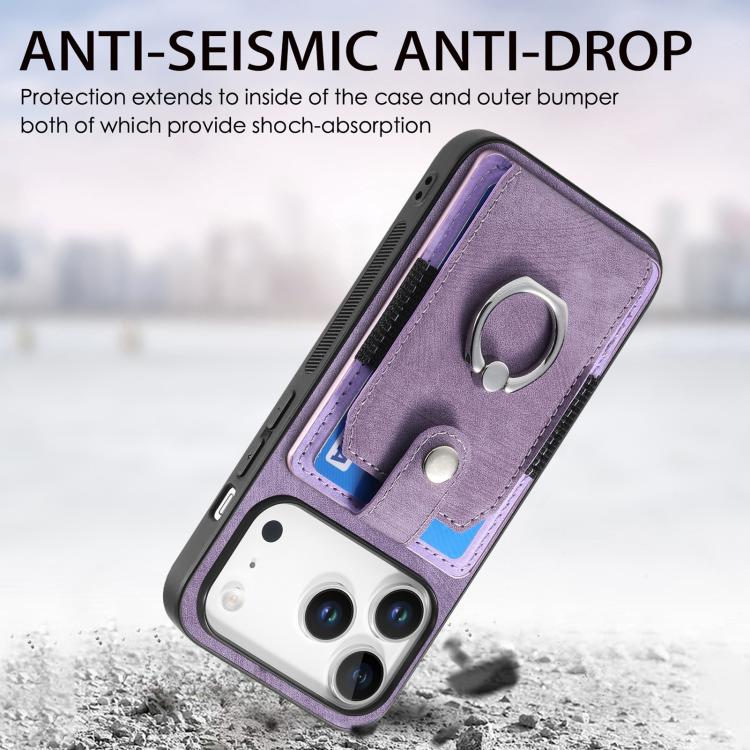 For iPhone 17 Pro Max Retro Skin-feel Ring Card Wallet Phone Case