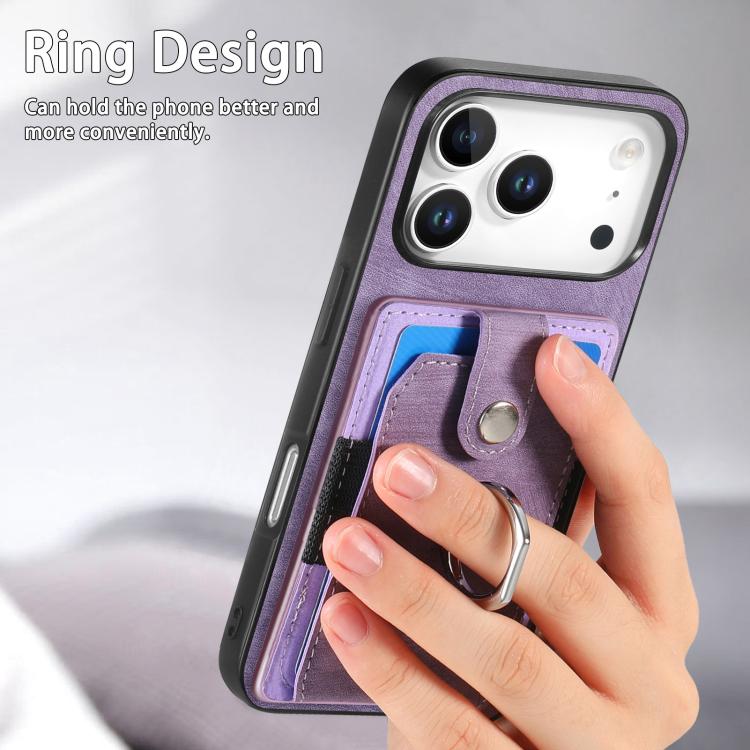 For iPhone 17 Pro Max Retro Skin-feel Ring Card Wallet Phone Case
