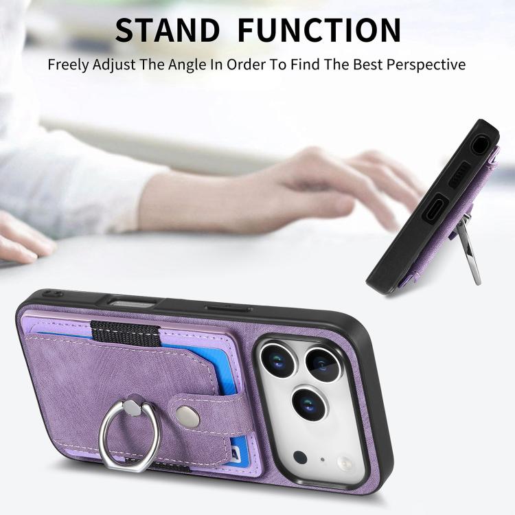 For iPhone 17 Pro Max Retro Skin-feel Ring Card Wallet Phone Case
