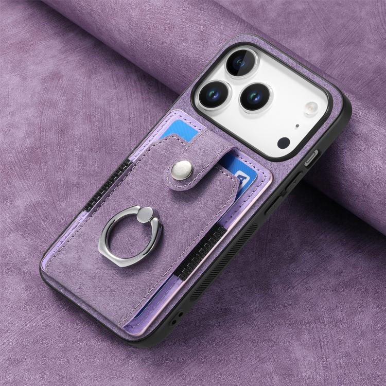 For iPhone 17 Pro Max Retro Skin-feel Ring Card Wallet Phone Case