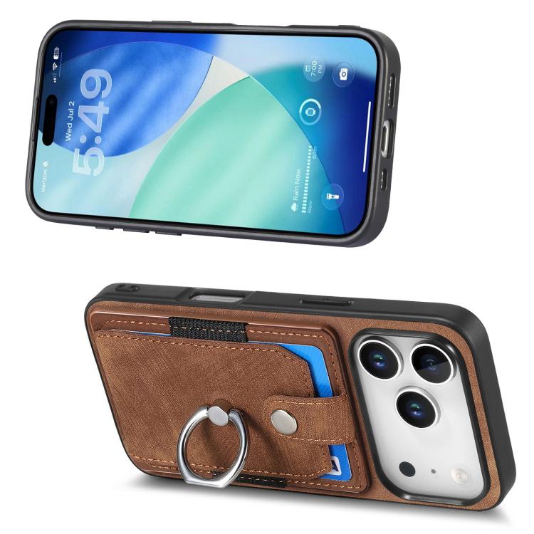 For iPhone 17 Pro Max Retro Skin-feel Ring Card Wallet Phone Case
