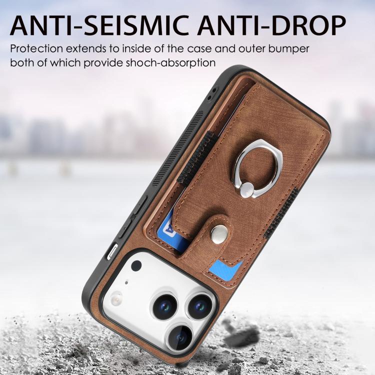 For iPhone 17 Pro Max Retro Skin-feel Ring Card Wallet Phone Case