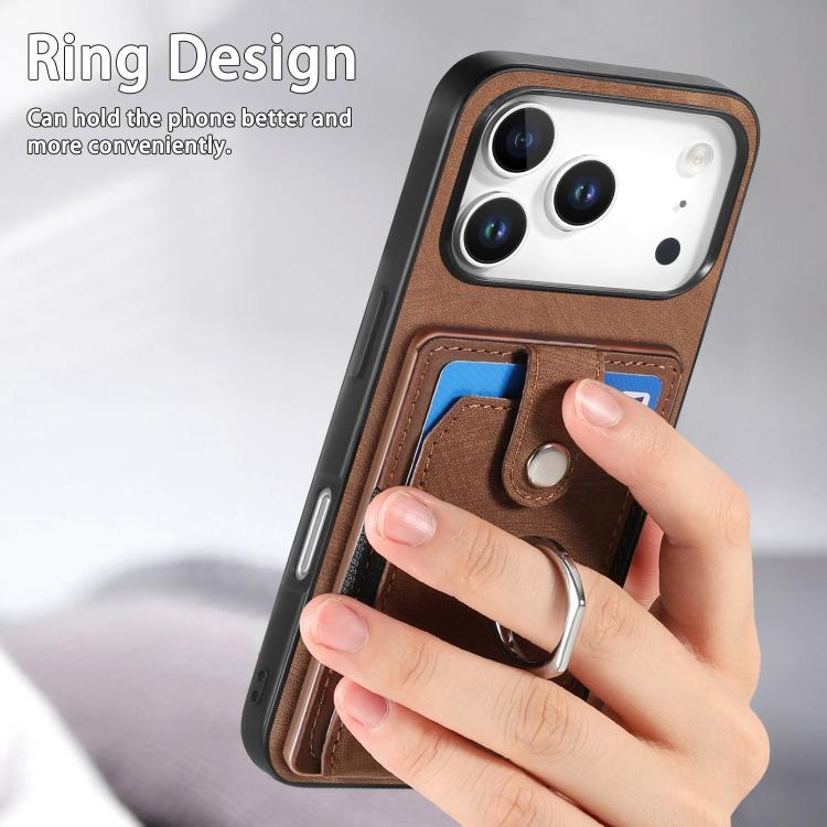 For iPhone 17 Pro Max Retro Skin-feel Ring Card Wallet Phone Case