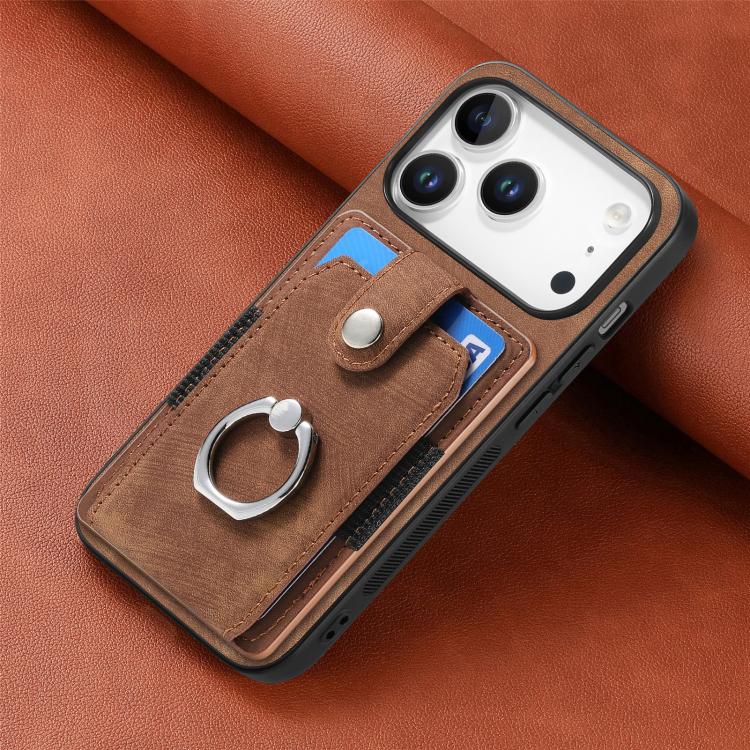 For iPhone 17 Pro Max Retro Skin-feel Ring Card Wallet Phone Case