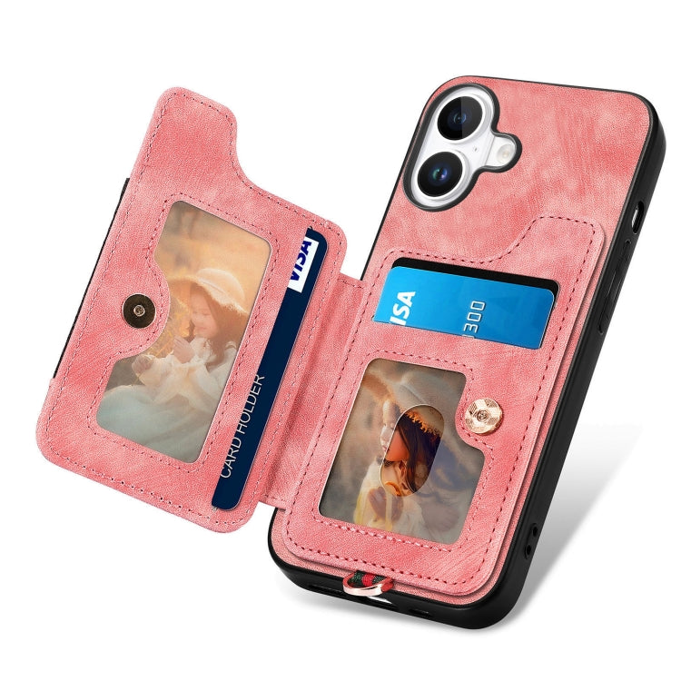 For iPhone 16 Retro Skin-feel Ring Multi-card Wallet Phone Case