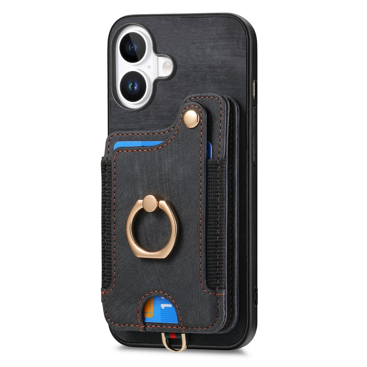 For iPhone 16 Retro Skin-feel Ring Multi-card Wallet Phone Case