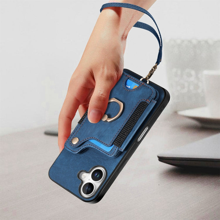 For iPhone 16 Retro Skin-feel Ring Multi-card Wallet Phone Case