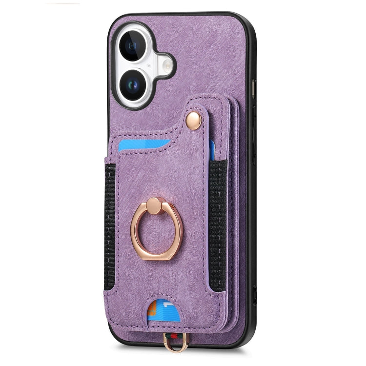 For iPhone 16 Retro Skin-feel Ring Multi-card Wallet Phone Case