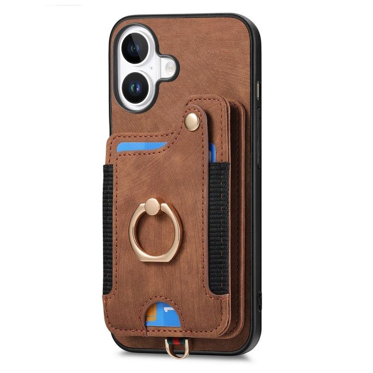 For iPhone 16 Retro Skin-feel Ring Multi-card Wallet Phone Case
