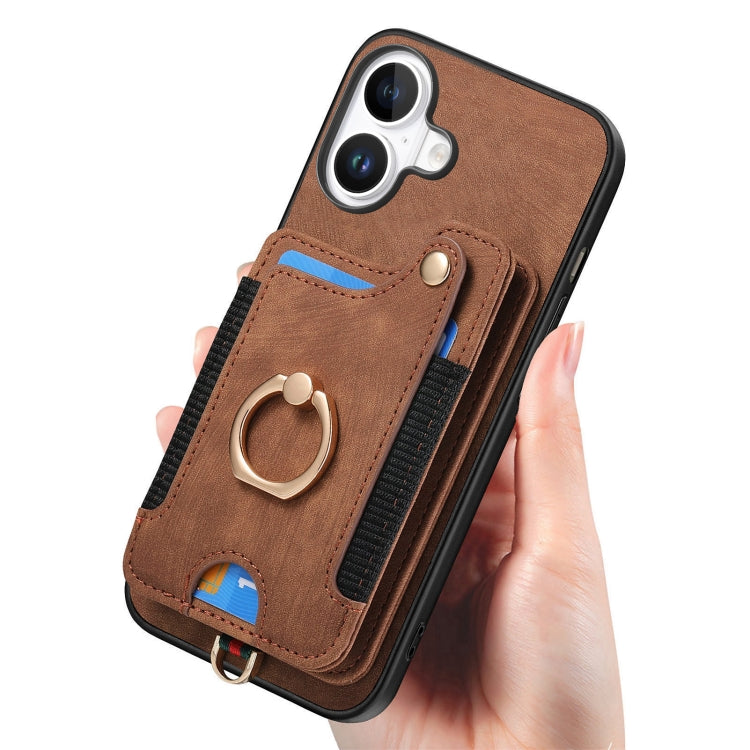 For iPhone 16 Retro Skin-feel Ring Multi-card Wallet Phone Case