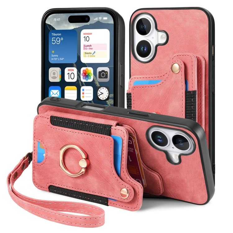 For iPhone 16 Plus Retro Skin-feel Ring Multi-card Wallet Phone Case