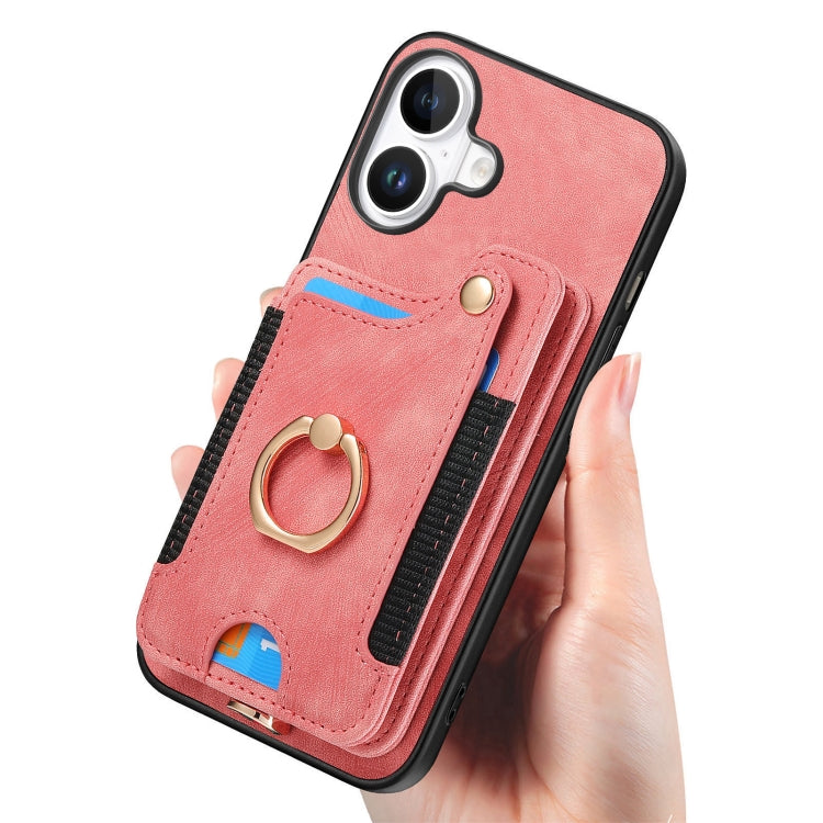 For iPhone 16 Plus Retro Skin-feel Ring Multi-card Wallet Phone Case