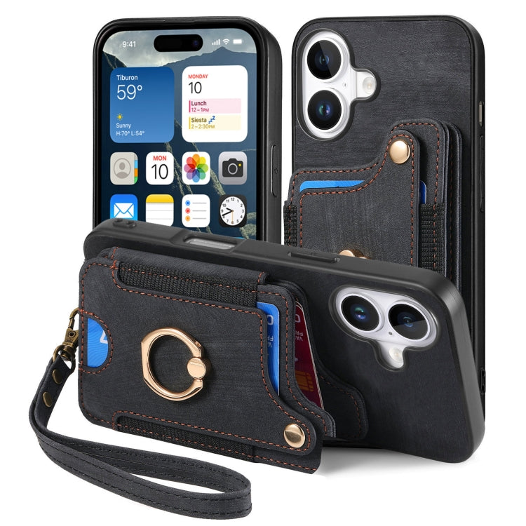 For iPhone 16 Plus Retro Skin-feel Ring Multi-card Wallet Phone Case