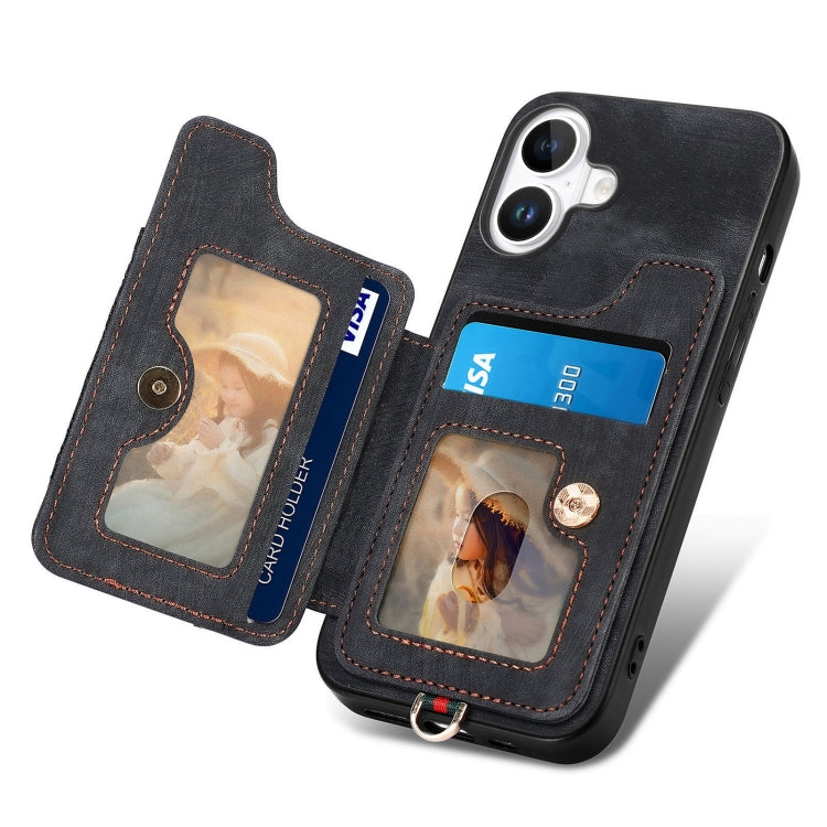 For iPhone 16 Plus Retro Skin-feel Ring Multi-card Wallet Phone Case