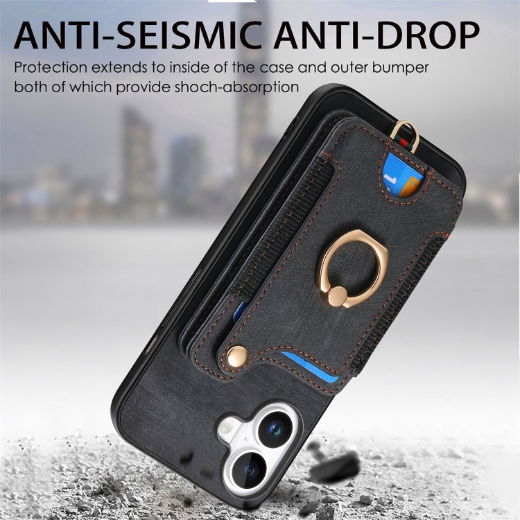 For iPhone 16 Plus Retro Skin-feel Ring Multi-card Wallet Phone Case