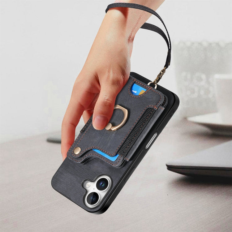For iPhone 16 Plus Retro Skin-feel Ring Multi-card Wallet Phone Case