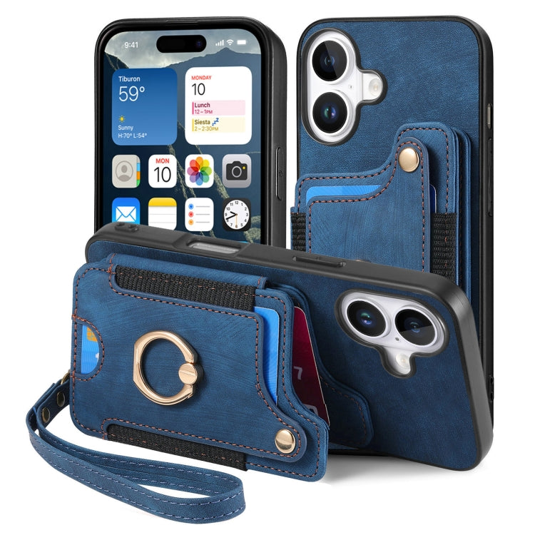 For iPhone 16 Plus Retro Skin-feel Ring Multi-card Wallet Phone Case