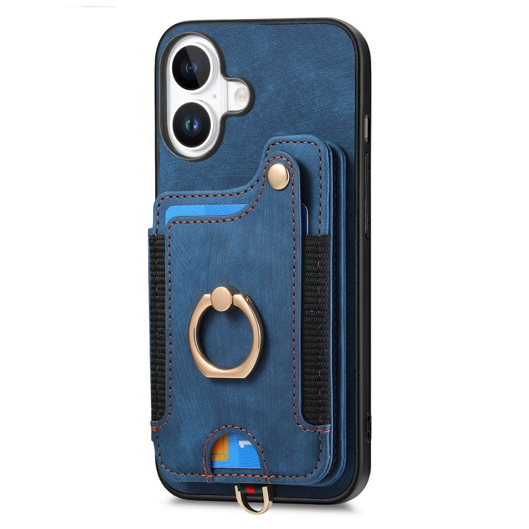 For iPhone 16 Plus Retro Skin-feel Ring Multi-card Wallet Phone Case
