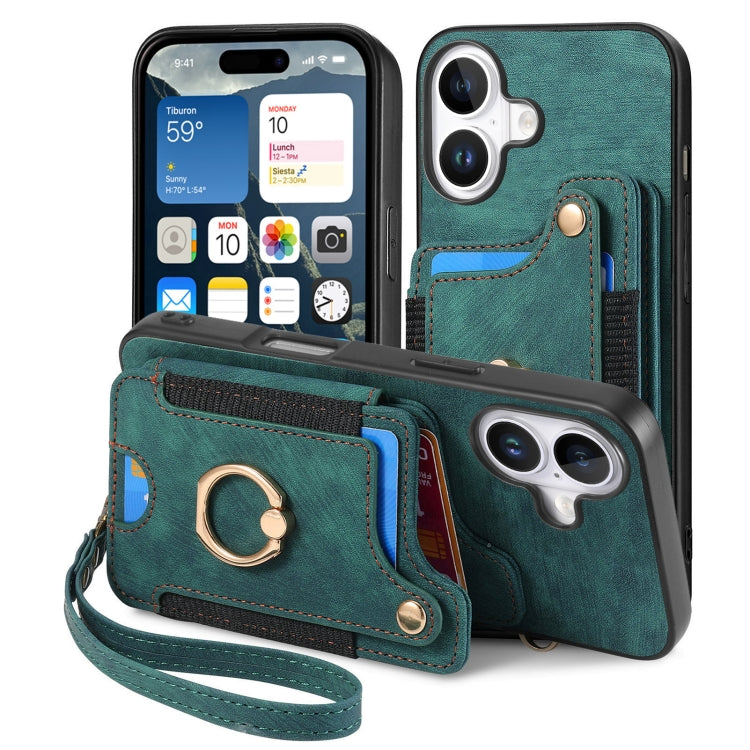 For iPhone 16 Plus Retro Skin-feel Ring Multi-card Wallet Phone Case