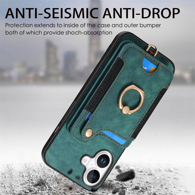 For iPhone 16 Plus Retro Skin-feel Ring Multi-card Wallet Phone Case