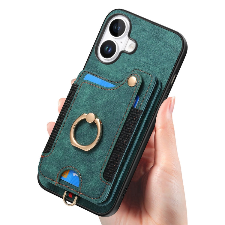 For iPhone 16 Plus Retro Skin-feel Ring Multi-card Wallet Phone Case