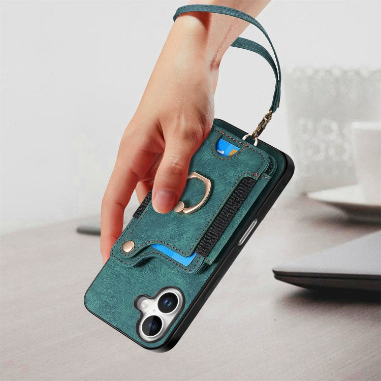 For iPhone 16 Plus Retro Skin-feel Ring Multi-card Wallet Phone Case
