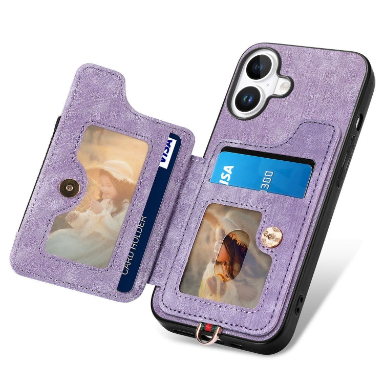 For iPhone 16 Plus Retro Skin-feel Ring Multi-card Wallet Phone Case