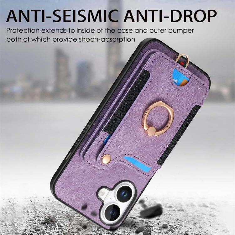 For iPhone 16 Plus Retro Skin-feel Ring Multi-card Wallet Phone Case