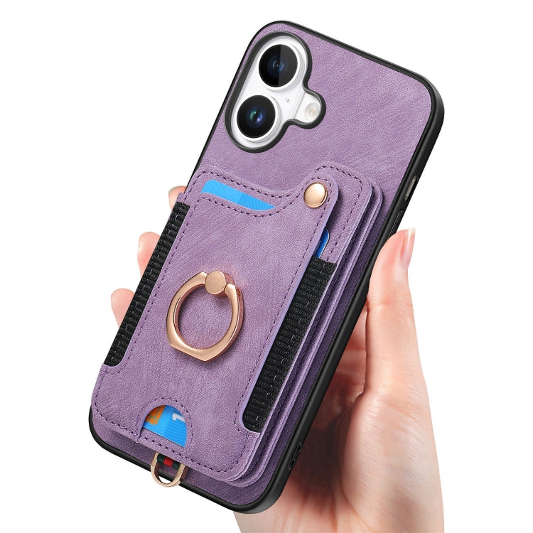 For iPhone 16 Plus Retro Skin-feel Ring Multi-card Wallet Phone Case