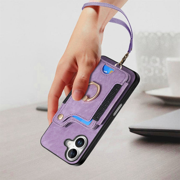 For iPhone 16 Plus Retro Skin-feel Ring Multi-card Wallet Phone Case