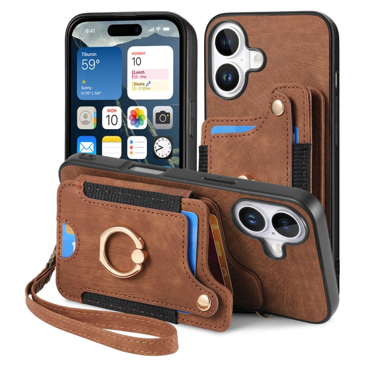 For iPhone 16 Plus Retro Skin-feel Ring Multi-card Wallet Phone Case