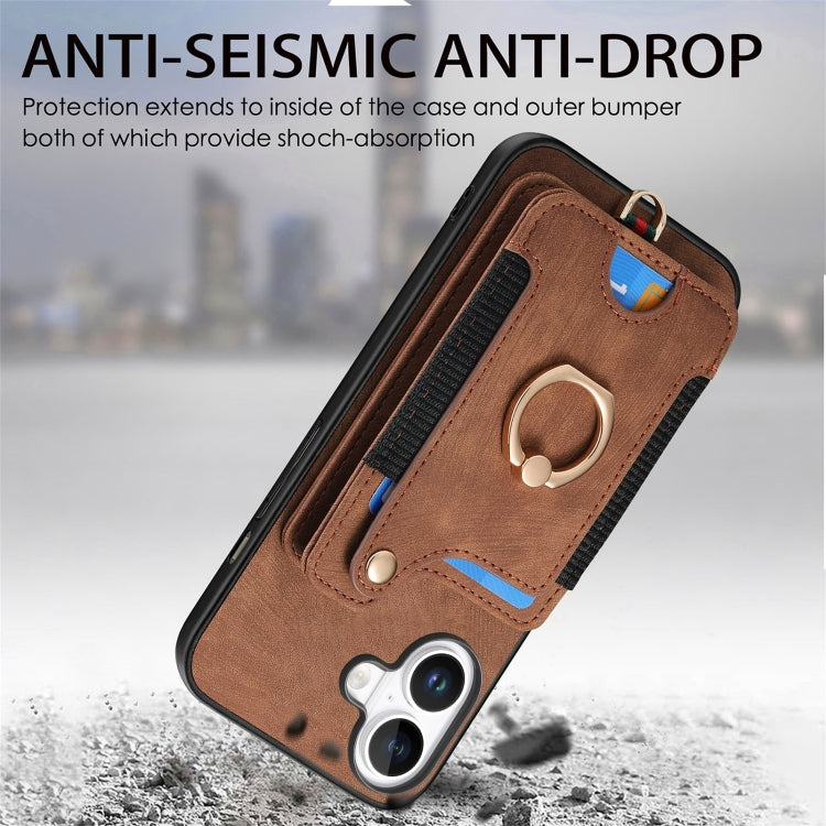 For iPhone 16 Plus Retro Skin-feel Ring Multi-card Wallet Phone Case