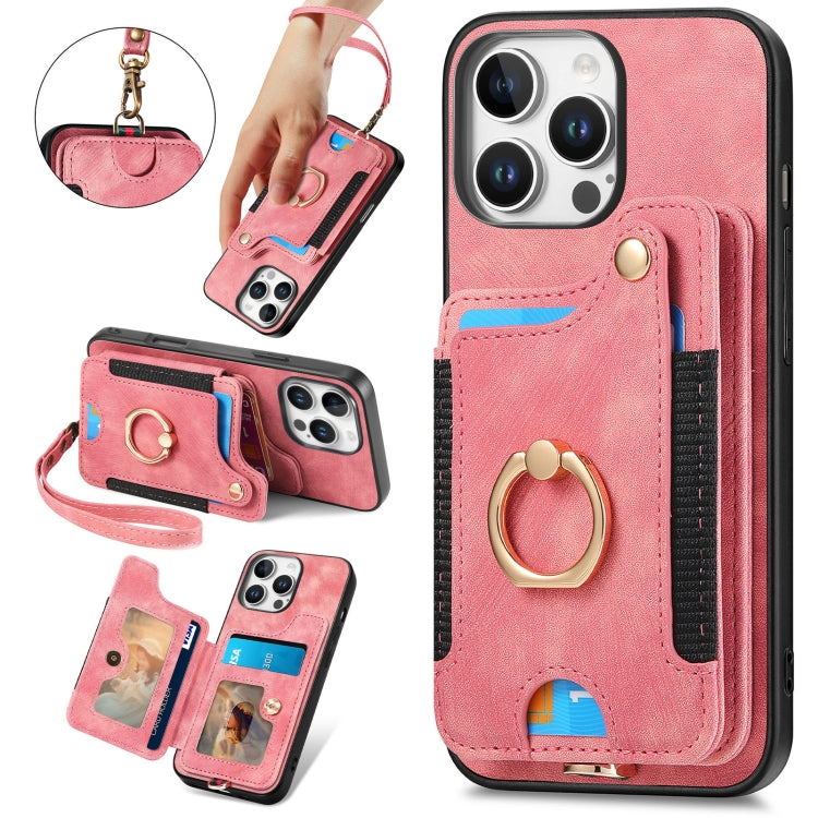 For iPhone 16 Pro Retro Skin-feel Ring Multi-card Wallet Phone Case