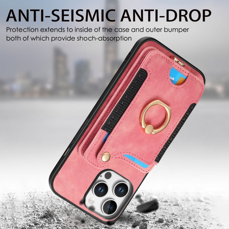 For iPhone 16 Pro Retro Skin-feel Ring Multi-card Wallet Phone Case