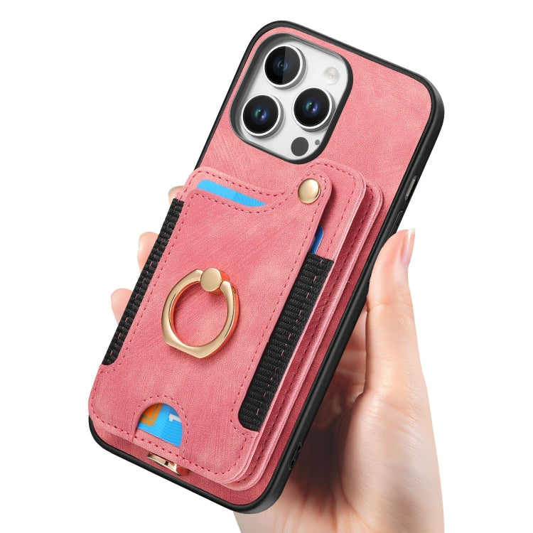 For iPhone 16 Pro Retro Skin-feel Ring Multi-card Wallet Phone Case