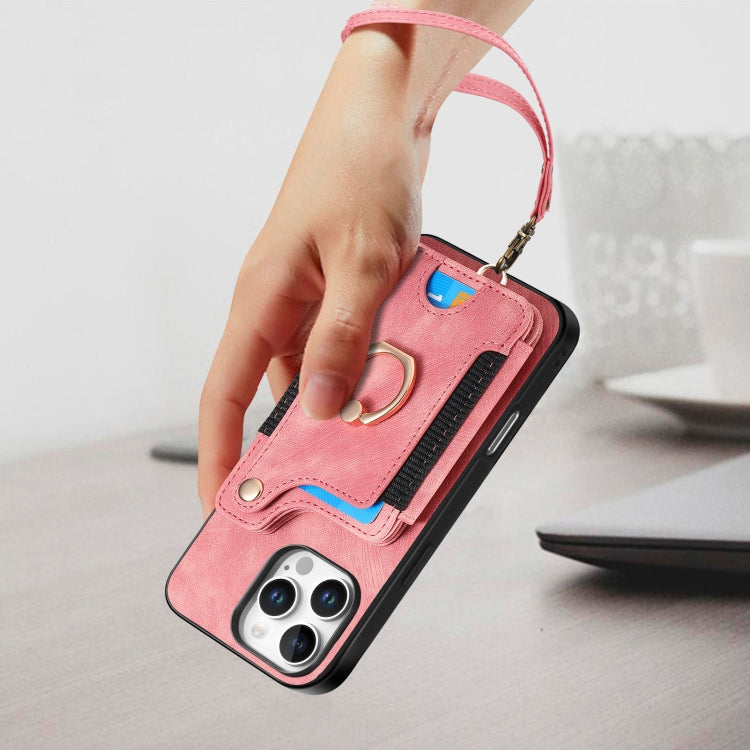For iPhone 16 Pro Retro Skin-feel Ring Multi-card Wallet Phone Case