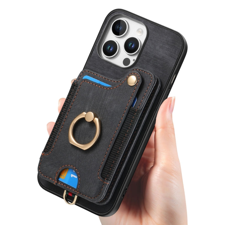 For iPhone 16 Pro Retro Skin-feel Ring Multi-card Wallet Phone Case