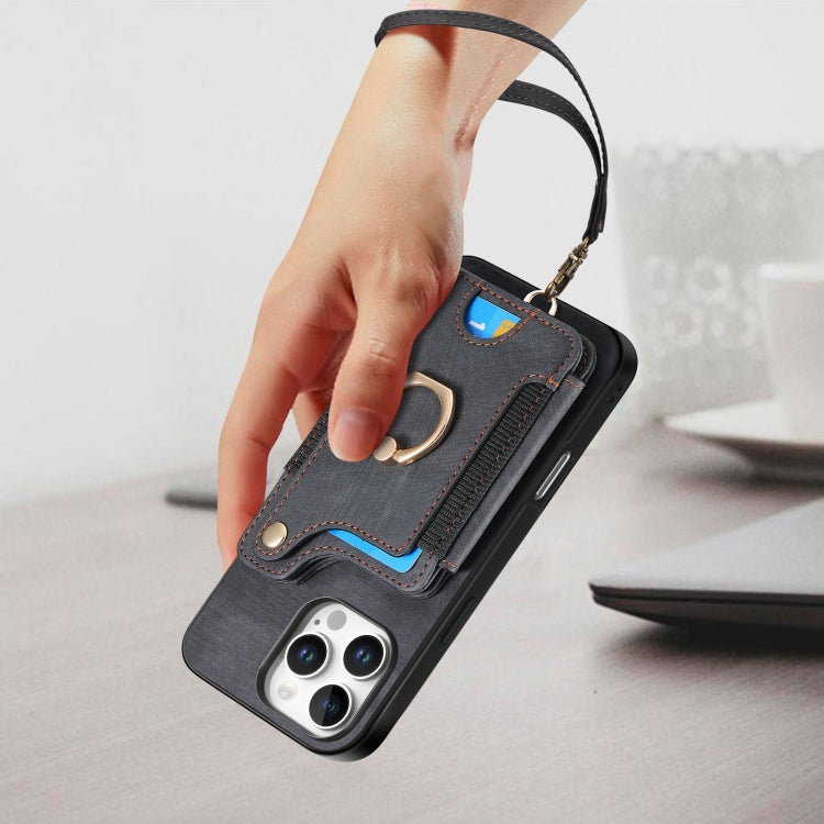 For iPhone 16 Pro Retro Skin-feel Ring Multi-card Wallet Phone Case
