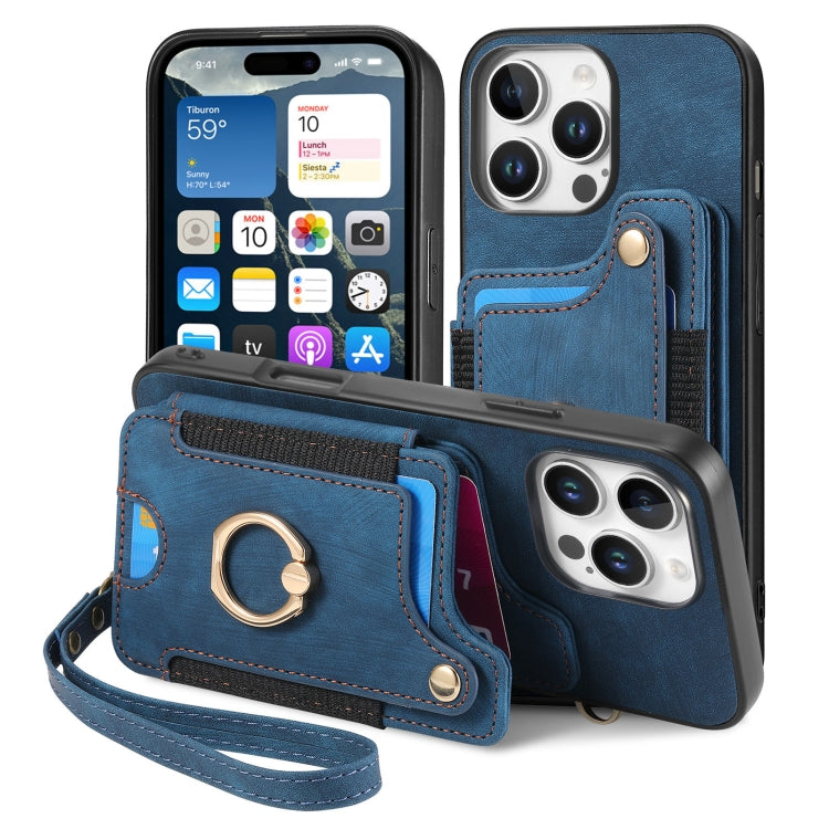 For iPhone 16 Pro Retro Skin-feel Ring Multi-card Wallet Phone Case