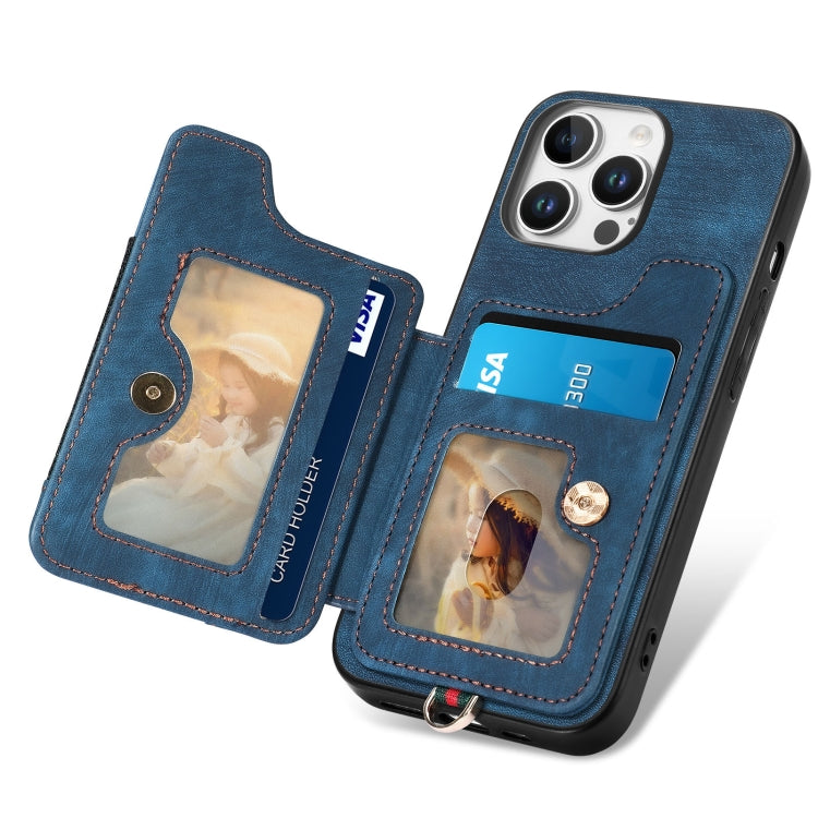 For iPhone 16 Pro Retro Skin-feel Ring Multi-card Wallet Phone Case