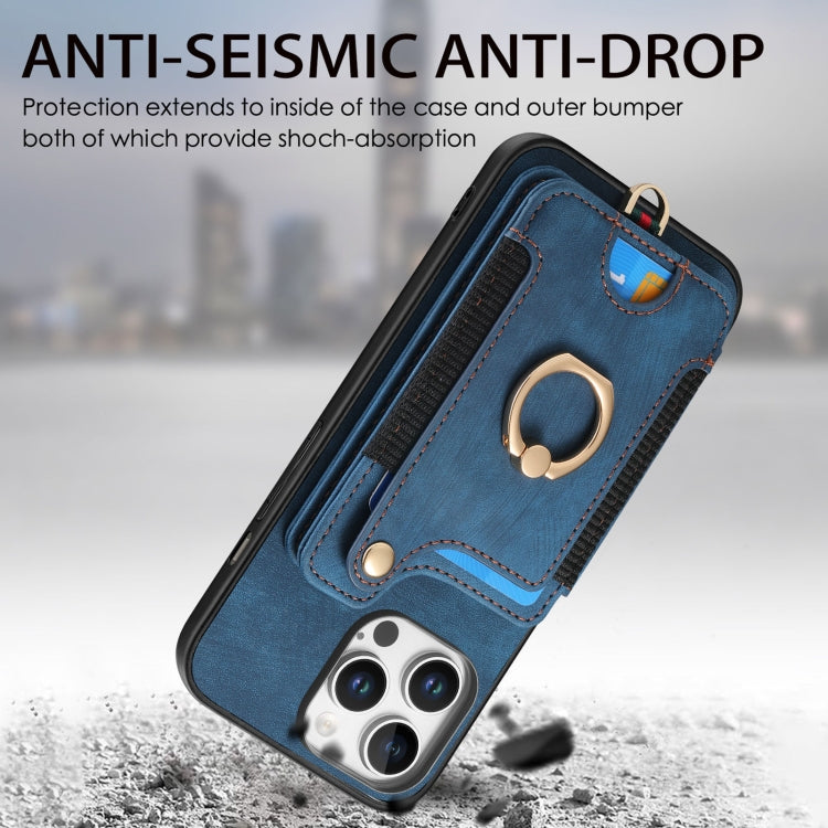 For iPhone 16 Pro Retro Skin-feel Ring Multi-card Wallet Phone Case