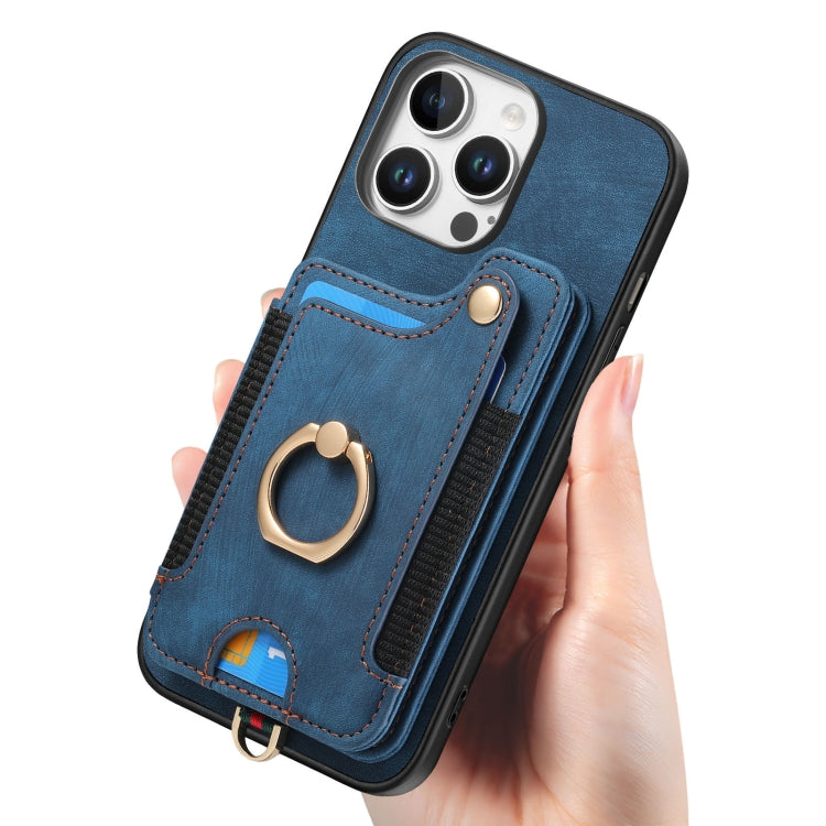 For iPhone 16 Pro Retro Skin-feel Ring Multi-card Wallet Phone Case