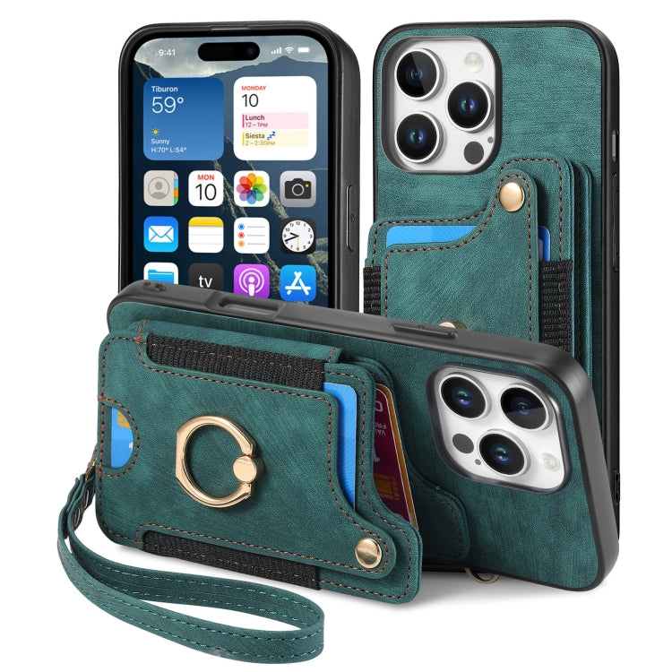 For iPhone 16 Pro Retro Skin-feel Ring Multi-card Wallet Phone Case