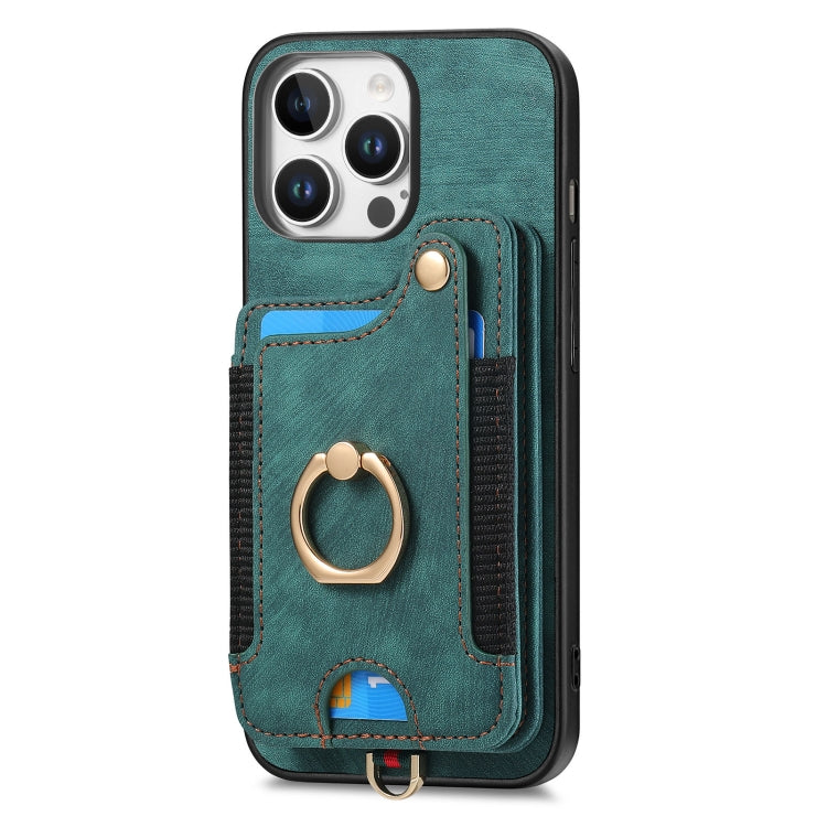 For iPhone 16 Pro Retro Skin-feel Ring Multi-card Wallet Phone Case