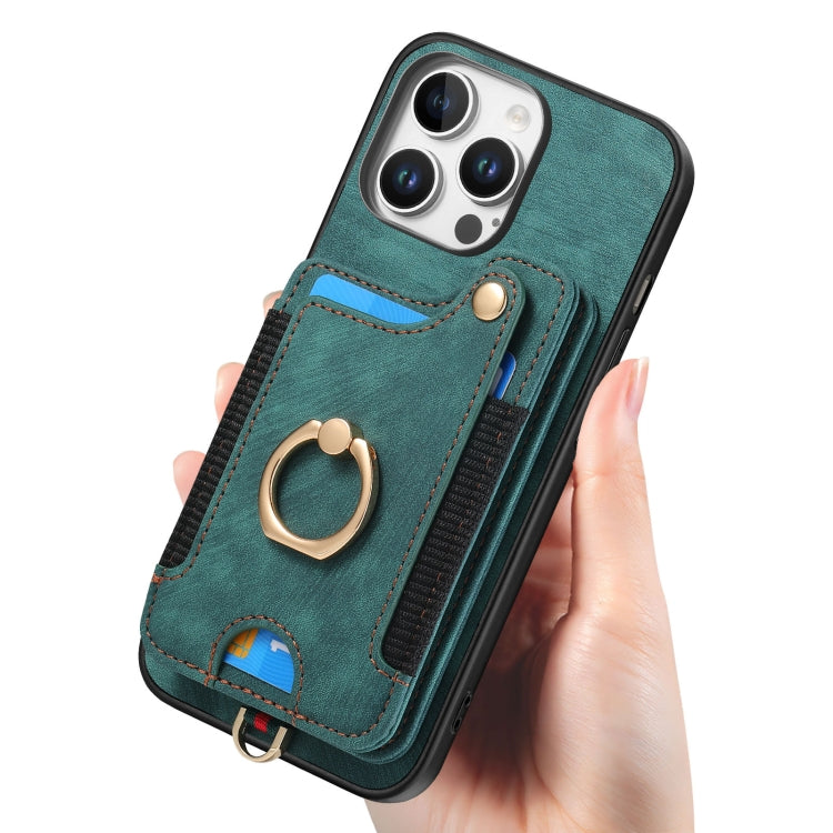 For iPhone 16 Pro Retro Skin-feel Ring Multi-card Wallet Phone Case