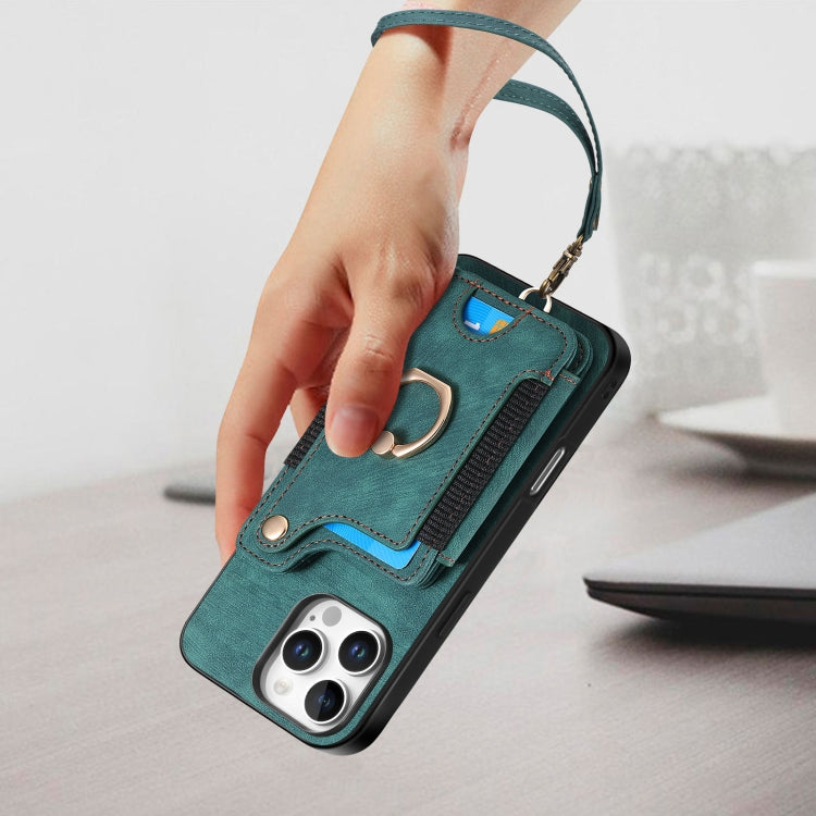 For iPhone 16 Pro Retro Skin-feel Ring Multi-card Wallet Phone Case