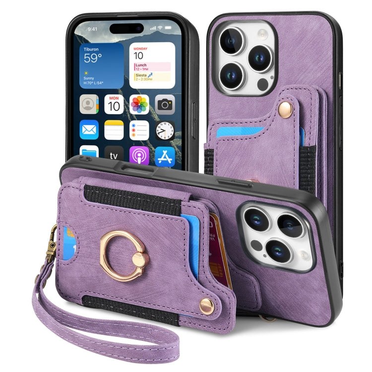 For iPhone 16 Pro Retro Skin-feel Ring Multi-card Wallet Phone Case