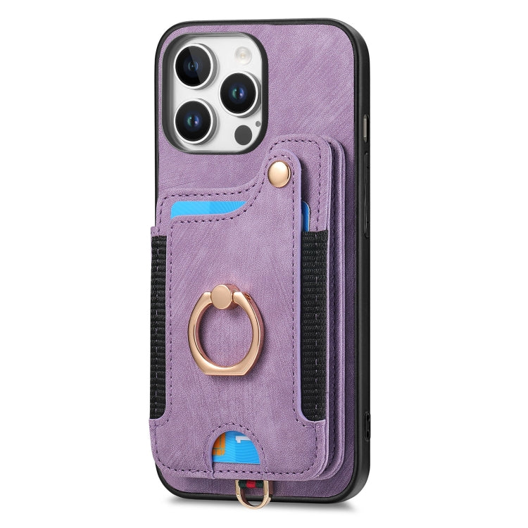 For iPhone 16 Pro Retro Skin-feel Ring Multi-card Wallet Phone Case
