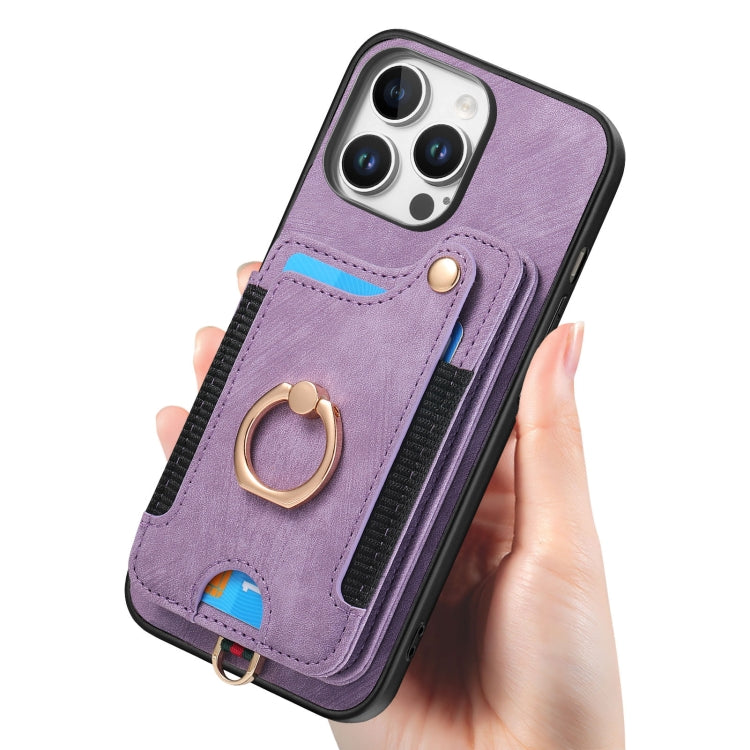 For iPhone 16 Pro Retro Skin-feel Ring Multi-card Wallet Phone Case